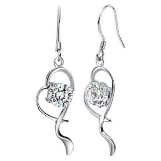 Elegant Silver Plated With Cubic Zirconia Heart Drop Womens Earrings(More Colors)