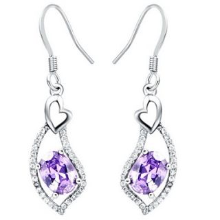 Gorgeous Gold Or Silver Plated With Purple Cubic Zirconia Leaf shape Womens Earrings(More Colors)