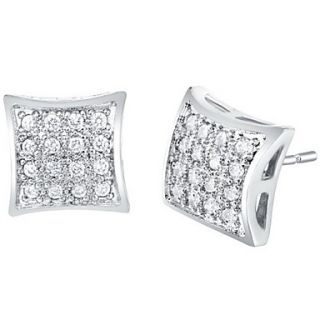 Elegant Gold Or Silver Plated With Cubic Zirconia Square Womens Earrings(More Colors)