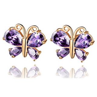 Sweet Gold Or Silver Plated With Purple Cubic Zirconia Butterfly Womens Earrings(More Colors)