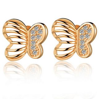 Elegant Gold Or Silver Plated With Cubic Zirconia Butterfly Hollow Womens Earrings(More Colors)