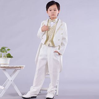 Six Pieces White And Gold Swallow tail Ring Bearer Suit