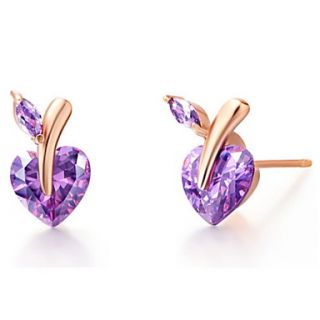 Gorgeous Gold Plated With Cubic Zirconia Apple Shape Womens Earrings(More Colors)