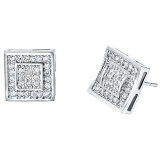 Fahionable Gold Or Silver Plated With Cubic Zirconia Square Womens Earrings(More Colors)