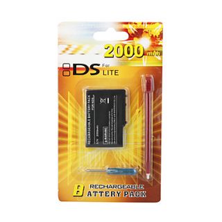 Replacement Rechargeable Battery Pack (2000mAh) and Screwdriver and Stylus for Nintendo DS Lite