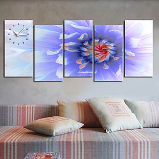 Modern Style Flower Wall Clock in Canvas 5pcs