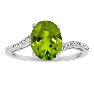 Sterling Silver 8X6Mm Oval Peridot Ring   White (5.5)