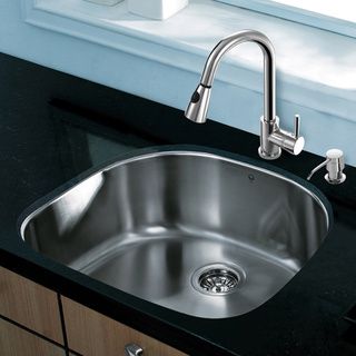 Vigo All In One 24 inch Undermount Stainless Steel Kitchen Sink And Chrome Faucet Set