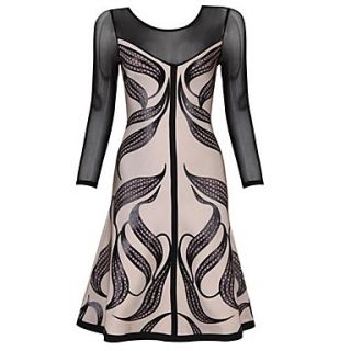 Printed Sexy Mesh Perspective Long Sleeve Bodycon Bandage Dress