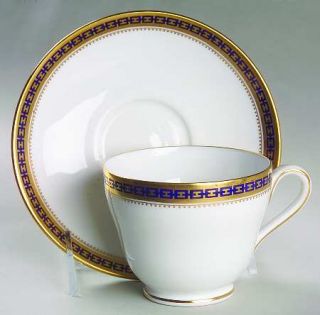Spode Majestic Footed Cup & Saucer Set, Fine China Dinnerware   Cobalt Chain On
