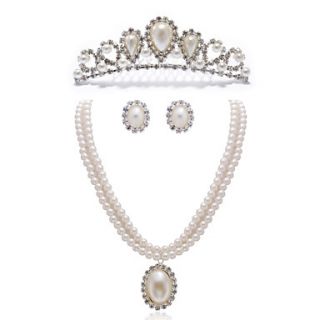 Gorgeous Clear Crystals And Imitation Pearls Jewelry Set,Including Necklace,Earrings And Tiara
