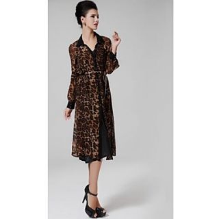Summer Long Sleeve Leopard Two Piece Dress