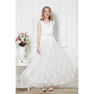 Womens White Lace Long Dress With Belt