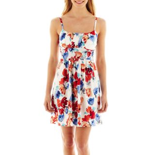 Be Smart Sleeveless A Line Floral Print Dress, Blue/White