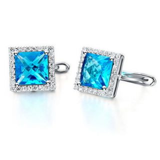 Gorgeous Silver Plated Silver With Blue Cubic Zirconia Square Shape Womens Earring