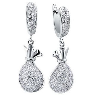Special Silver Plated Silver With Cubic Zirconia Vintage Purse Drop Womens Earring