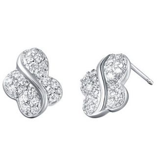Classic Silver Plated Silver With Cubic Zirconia Four Leaf Clover Womens Earring