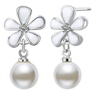 Elegant Silver Plated Silver With Cubic Zirconia Imitation Pearl Drop Womens Earring