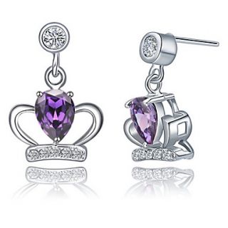 Elegant Silver Plated Silver With Purple Cubic Zirconia Crown Womens Earring