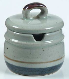 Otagiri Mariner Mustard Jar & Lid, Fine China Dinnerware   Blue Rim,Gray Center,