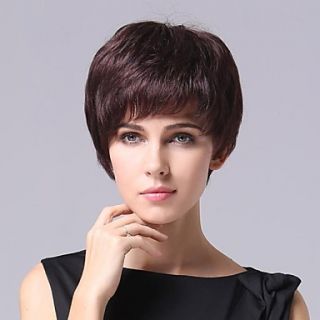 Fashion Chestnut Color Inclined Bang Human Hair Short Hair Wig