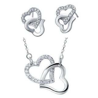 European Silver Plated Silver With Cubic Zirconia Locked Heart Womens Jewelry Set(Including Necklace,Earrings)