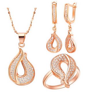 Fashion Silver Plated Cubic Zirconia Irregular Pierced Drop Womens Jewelry Set(Necklace,Earrings,Ring)(Gold,Silver)