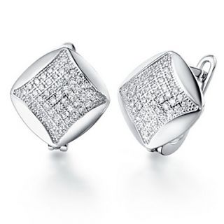 Simple Silver Plated Silver With Cubic Zirconia Square Shape Womens Earring