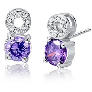 Lovely Silver Plated Silver With Purple Cubic Zirconia Bear Womens Earring