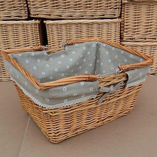 Classic Light Grey Floral Handmade Wicker Storage Basket