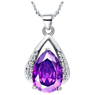 Elegant Water Drop Shape Womens Slivery Alloy Necklace With Gemstone(1 Pc)