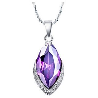 Graceful Water Drop Shape Womens Slivery Alloy Necklace With Gemstone(1 Pc)(Purple,Red)