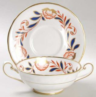 Royal Chelsea Dynasty Footed Cream Soup Bowl & Saucer Set, Fine China Dinnerware