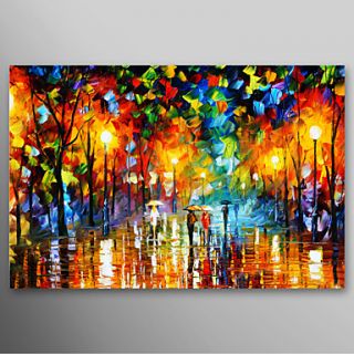 Hand Painted Oil Painting Landscape Rainning Street with Stretched Frame Ready to Hang