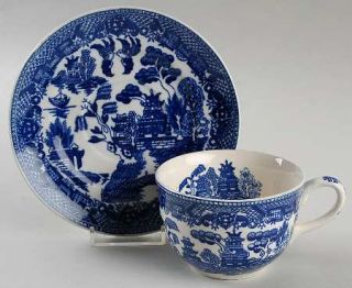 Japan China Blue Willow (No Gold) Footed Cup & Saucer Set, Fine China Dinnerware