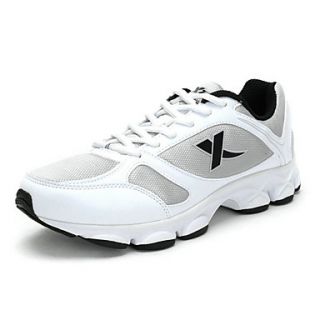 Xtep Mens White Synthetic Leather Mesh Breathability Comfort Running Shoes