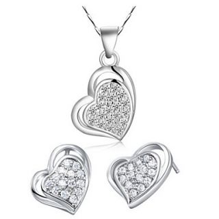 Classic Silver Plated Silver With Cubic Zirconia Irregular Heart Womens Jewelry Set(Including Necklace,Earrings)