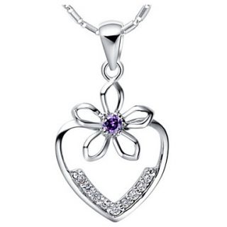 Vintage Heart Shape Silvery Alloy Womens Necklace(1 Pc)(Purple,White)