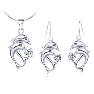 Sweet Silver Plated Silver With Cubic Zirconia Dolphins Womens Jewelry Set(Including Necklace,Earrings)(White,Purple)