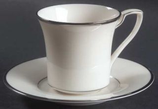 Noritake Platinum Serenade Flat Cup & Saucer Set, Fine China Dinnerware   White,