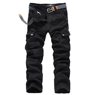 Mens Multi Pocket Solid Color Pants (Belt Not Included) 8325 Black
