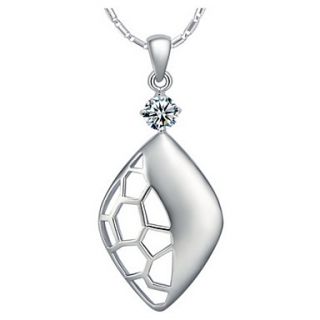 Elegant Diamond Shape Slivery Alloy Necklace With Rhinestone(1 Pc)
