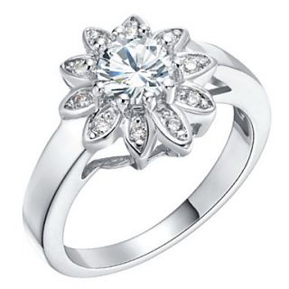 Fashionable Sliver With Cubic Zirconia Flower Womens Ring(1 Pc)