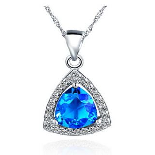 Vintage Triangle Shape Slivery Alloy Necklace With Rhinestone(1 Pc)(Red,Blue,Purple)