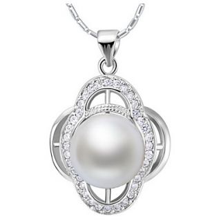 Vintage Round Shape Slivery Alloy Necklace With Imitation Pearl(1 Pc)