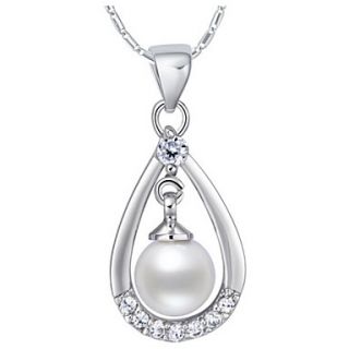 Vintage Water Drop Shape Slivery Alloy Necklace With Imitation Pearl(1 Pc)