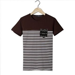 Mens Round Neck Print Straight Stripes Short Sleeve T Shirt