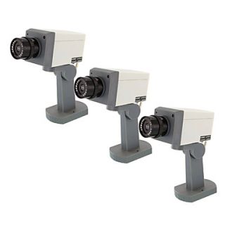 Phony Security Camera (Set of 3)  Flashing LED w/ Fake Video Cable