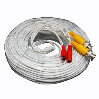 125 Foot All in One BNC Video and Power Cable with Connectors, White