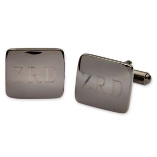 Personalized Gun Metal Rounded Rectangle Cuff Links, Mens